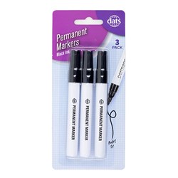 Marker Permanent w Aluminum Barrel 3pk Black