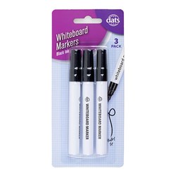 Marker Whiteboard w Aluminum Barrel 3pk Black
