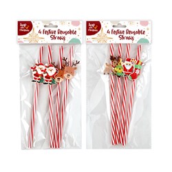 Straws Xmas 4pk Decorated 23cm 2 Asst Design