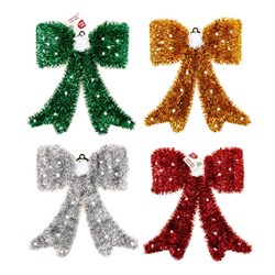 Tinsel Xmas Bow 55cm 4 Asst Cols