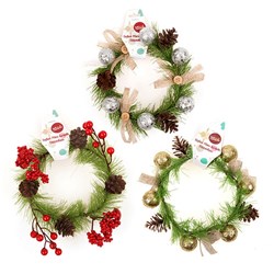 Wreath Mini Decorated Xmas 14cm 3 Asst