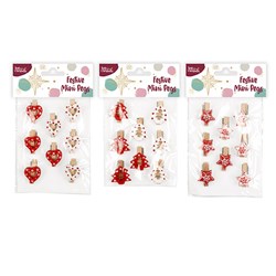 Xmas Pegs Mini Pince 8pk 3 Asst