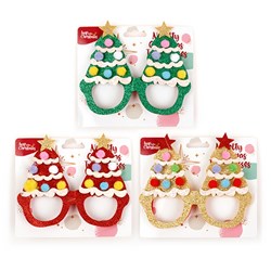 Glasses Glitter Novelty Xmas Tree 3 Asst