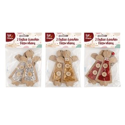 Decoration Xmas Angels Wooden w Sequins 2pk 12x7cm