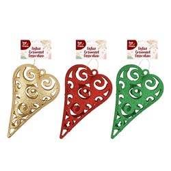 Decoration Xmas Ornaments Heart 20x13x4cm 3 Asst Cols