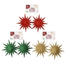 Decoration Xmas Ornaments Star 16 Point 2pk 12x12x1cm