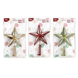 Decoration Xmas Tree Topper Star 23x14.5x4cm 3 Asst Cols