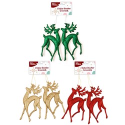 Decoration Xmas Ornaments Reindeer 2pk 13x10x1.5cm
