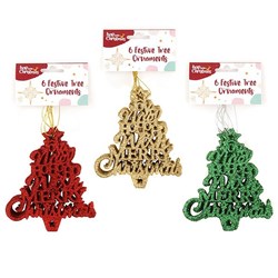 Decoration Xmas Ornaments Tree 6pk 12x9x0.3cm 3 Asst