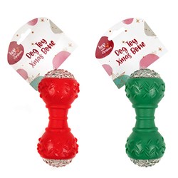 Dog Toy Xmas Bone 16x7cm TPR 2 Asst Cols