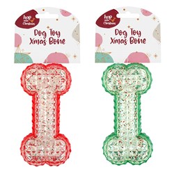 Dog Toy Xmas Bone 15.5x8cm TPR 2 Asst Cols