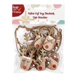 Gift Tags Xmas Pendants 12pk Reindeer