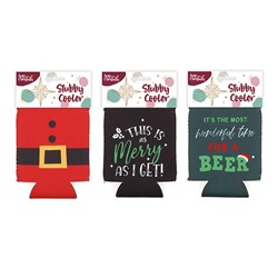 Stubby Holder Beer Xmas 3 Asst Designs