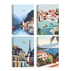 Notebook Card Cover Printed Spiral 4 Ast A5 120pg