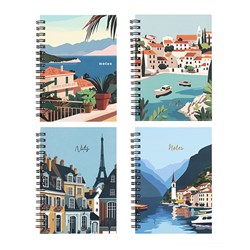 Notebook Card Cover Printed Spiral 4 Ast A6 120pg