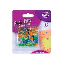 Pin Push Round Head Asstd Colours 50pk