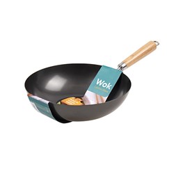 Wok Carbon Steel 30x8.5cm with Wooden Handle