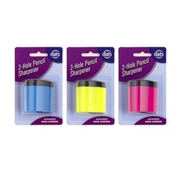 Sharpener Pencil Cylinder 1pk 2 Hole Asstd Colour