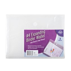 Document Expanding Wallet A4 Binder w/Velcro Clear 3pk