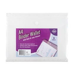 Document Wallet Binder A4 with Velcro Closure 3pk Clear