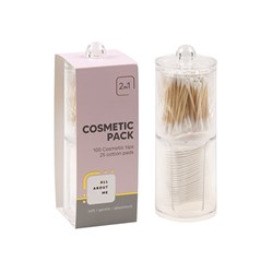 Cotton Set Pad/Tips w Container 100 Tips 25 Pads