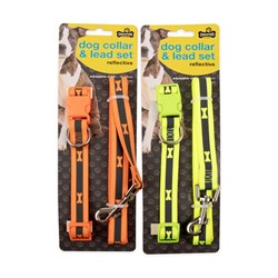 Dog Collar 30cm-50cm and Lead 120cm Set Reflective 2 Cols
