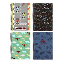 Notebook Card Cover Printed A5 Spiral Boys 4 Ast 120pg in SRT