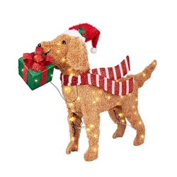 Dog Santa w Gift L121cm Warm White 100L Solar/USB