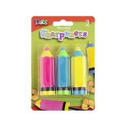 Sharpener Pencil Crayon Shape 3pk Mixed Cols