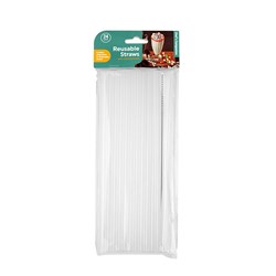 Straws Reusable Clear Straight w Cleaner 24pk 25cm