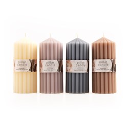 Candle Non Scented Pillar Ribbed 6.8x16cm Asst Cols