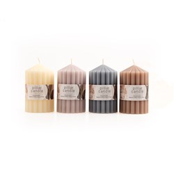 Candle Non Scented Pillar Ribbed 6.8x11.4cm Asst Cols