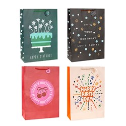 Gift Bag Happy Birthday Embossed L 210gsm 4 Asst