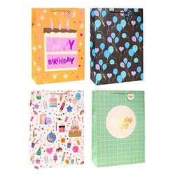 Gift Bag Happy Birthday Foil L 210gsm 4 Asst