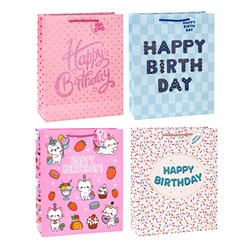 Gift Bag Happy Birthday Glitter M 210gsm 4 Asst