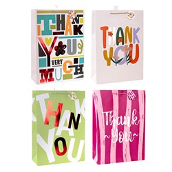 Gift Bag Thank you Foil L 210gsm 4 Asst