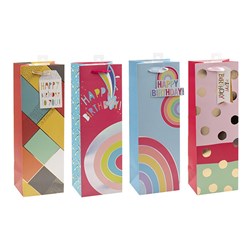 Gift Bag 210gsm Happy Birthday w J Hook Bottle 120x360x100mm