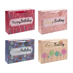 Gift Bag 210gsm Happy Birthday w J Hook XL 300x420x120mm