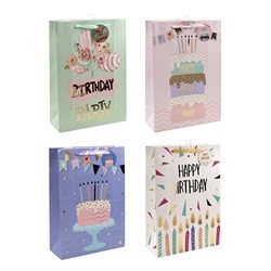 Gift Bag 210gsm Happy Birthday w J Hook XL 300x420x120mm