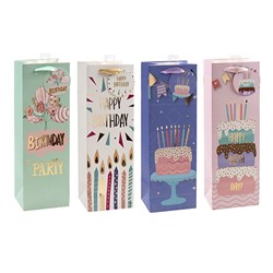 Gift Bag 210gsm Happy Birthday w J Hook Bottle 120x360x100mm