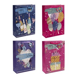 Gift Bag 210gsm Happy Birthday w J Hook XL 300x420x120mm
