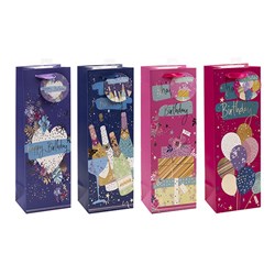 Gift Bag 210gsm Happy Birthday w J Hook Bottle 120x360x100mm