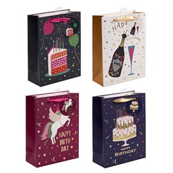Gift Bag 210gsm Happy Birthday Embossed w J Hook M
