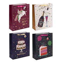 Gift Bag 210gsm Happy Birthday Embossed w J Hook L