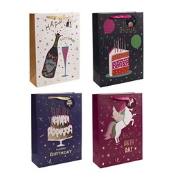 Gift Bag 210gsm Happy Birthday Embossed w J Hook XL