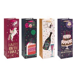 Gift Bag 210gsm Happy Birthday Embossed w J Hook Bottle