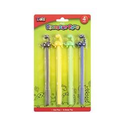 Pen Gel 4pk Dinosaur Design 4 Asstd Colours