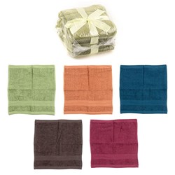Towel Wash 5pk 425GSM 30x30cm Asst Cols
