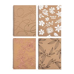 Notebook Kraft Cover Spiral 4 Asstd A4 120pg
