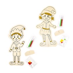 Decoration Xmas Elf Set Wooden DIY Colour 2 Asst
